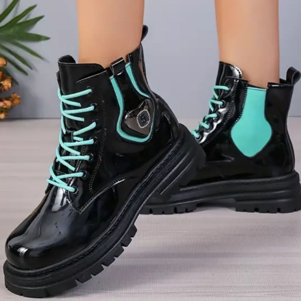 Ladies color block combat boots sz 8